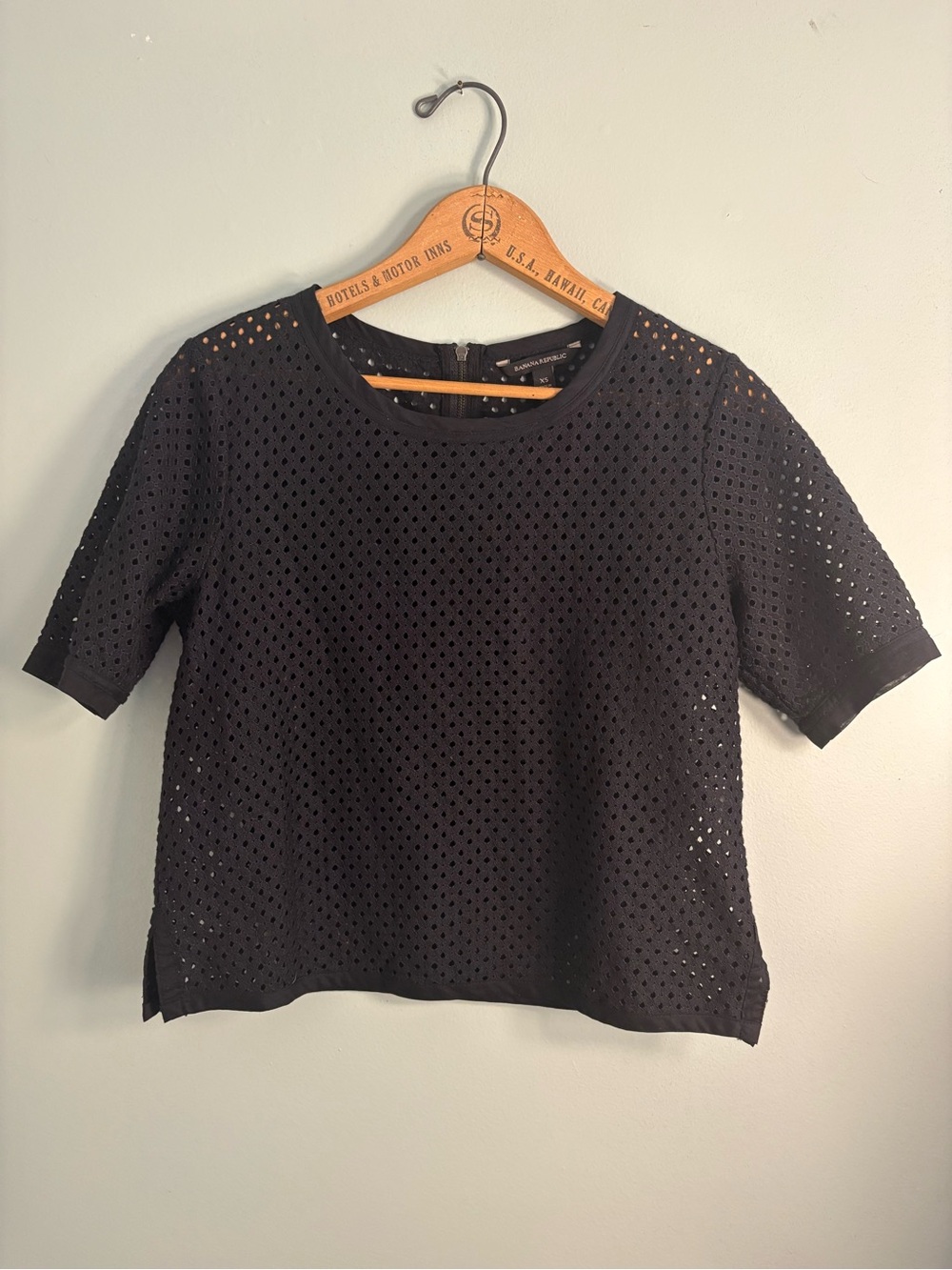 Banana Republic Black Eyelet Short Sleeve Tee